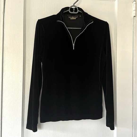 SKEA SHIMMIES Fitted Black Velvet Mock Neck Pullover 🖤 Size M - Picture 2 of 5